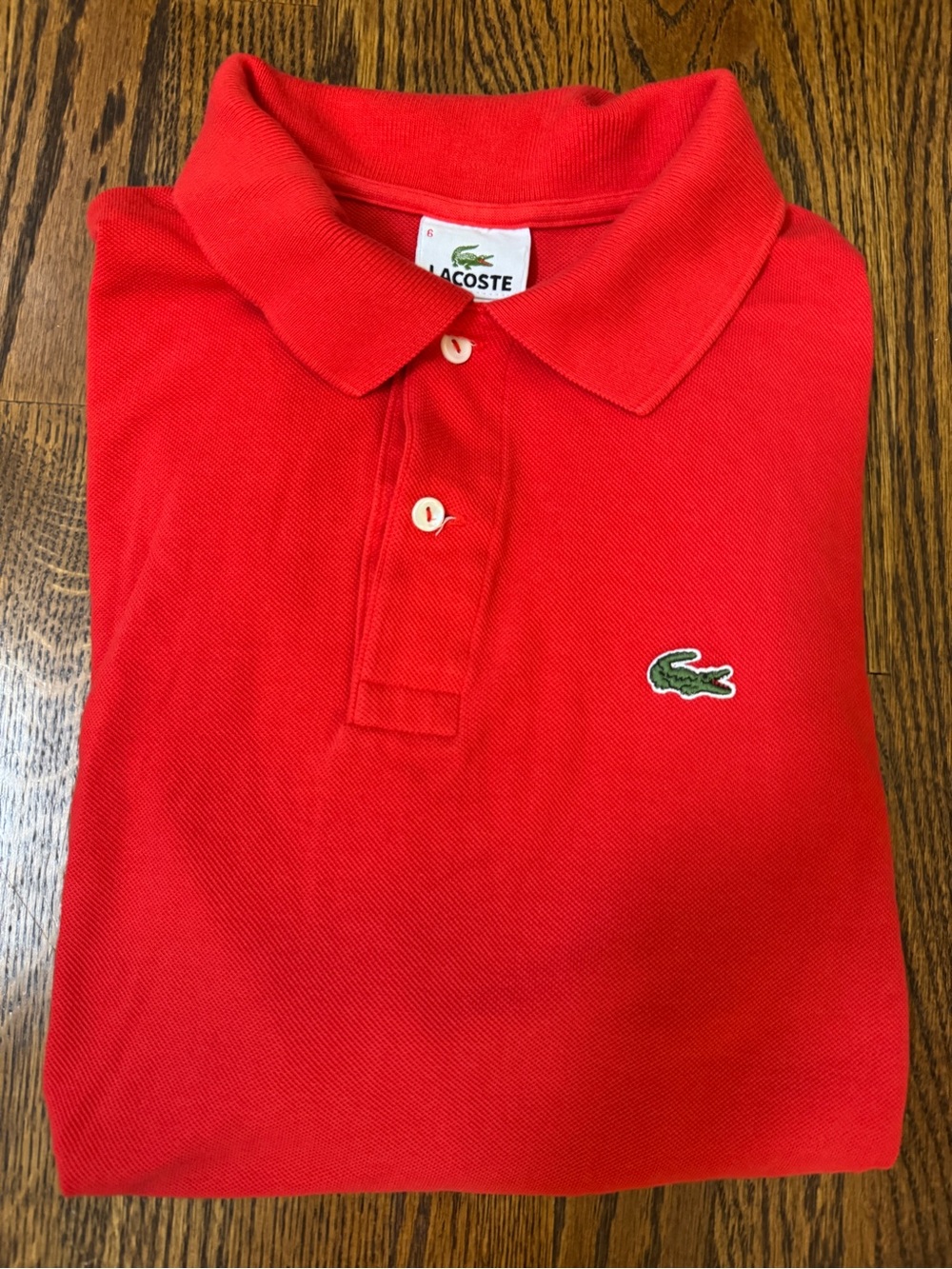 Lacoste Mens Red Polo with Green Crocodile Logo